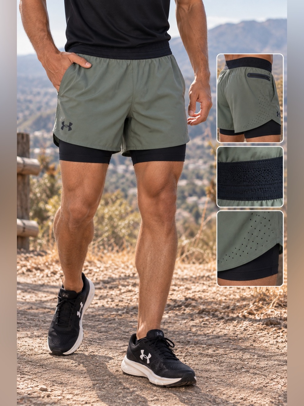 Under Armour Men’s 2-in-1 Running Shorts Olive Small